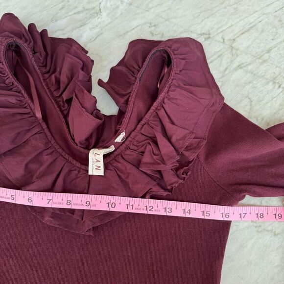 Anthropologie Dolan Left Coast Collection Ruffled V-Neck Top blouse ribbed M - Picture 6 of 7